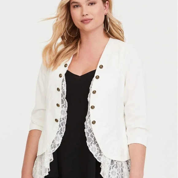 Torrid Twill Lace Peplum Button Jacket Coat Ivory Cream Plus Size 2X - Picture 11 of 11